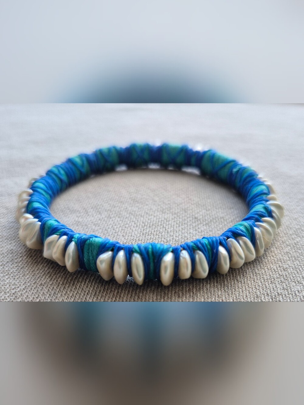 Blue Green Beaded Shell Wrap Bracelet